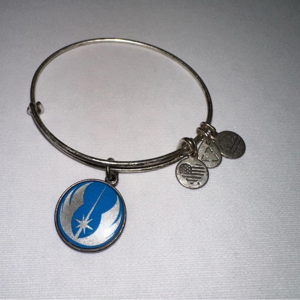 Alex and Ani Charm Bracelet Silver with Blue Jedi Dangle Charm Disney Star Wars